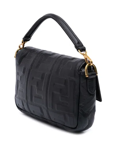 Pre-owned Fendi 2010-2025 Mini Zucca Embossed Leather Baguette Satchel