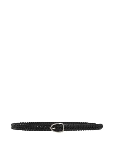 Tom Ford Angled Buckle Woven Leather Belt In Black