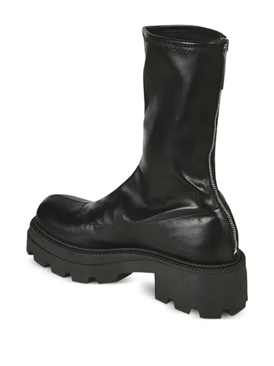 Sergio Rossi Chunky Sole Leather Mid-calf Round Toe Booties In Black