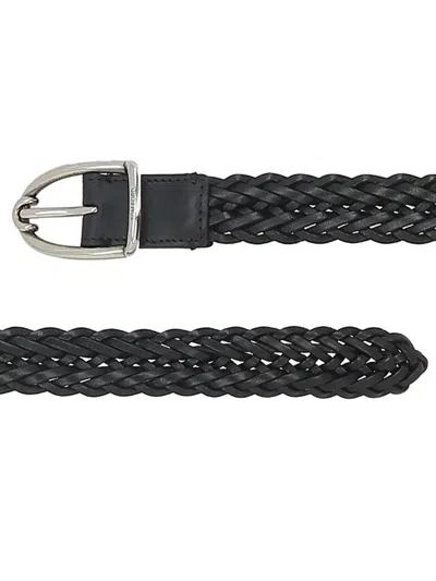 Tom Ford Angled Buckle Woven Leather Belt In Black