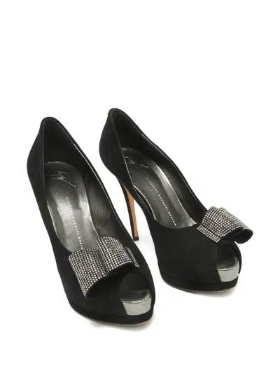 Pre-owned Giuseppe Zanotti Vintage Crystal-bow Peep-toe Pumps