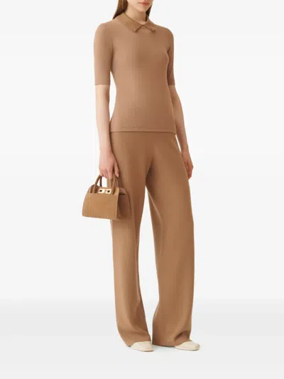 Fabiana Filippi Short Sleeve T-shirt With Knit Collar And Pins In Brown