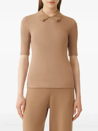 Fabiana Filippi Short Sleeve T-shirt With Knit Collar And Pins In Brown