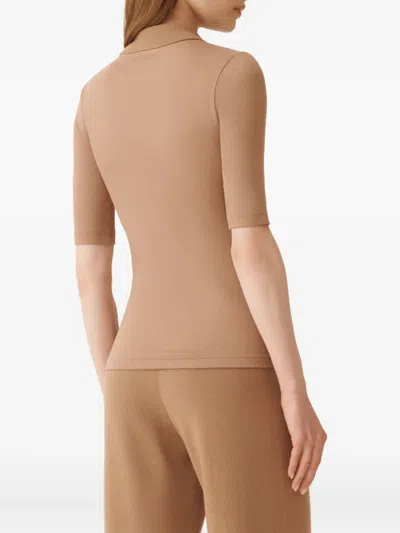 Fabiana Filippi Short Sleeve T-shirt With Knit Collar And Pins In Brown