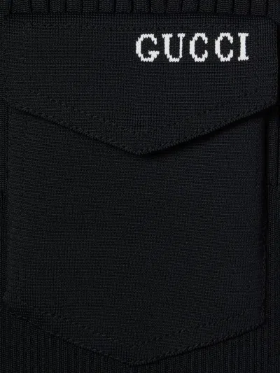 Gucci Stretch Nylon Blend Dress With Chest Pocket In Black