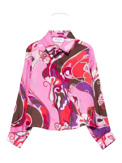 Pucci Junior Printed Shirt In Burgundy