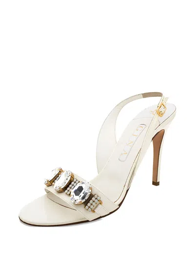 Pre-owned Gina 105mm Patent Leather Slingback Crystal-embellished Sandals