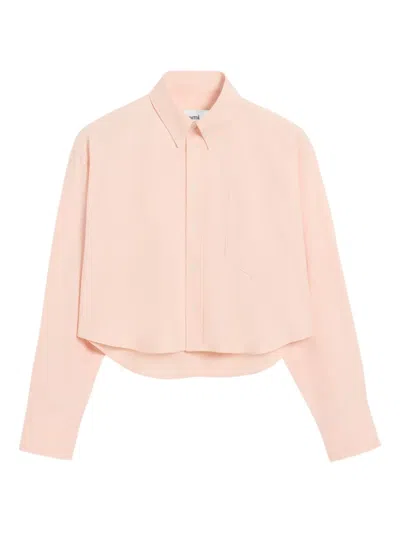 Ami Alexandre Mattiussi Pink Cotton Ami De Coeur Cropped Oversized Shirt Pink In Pink