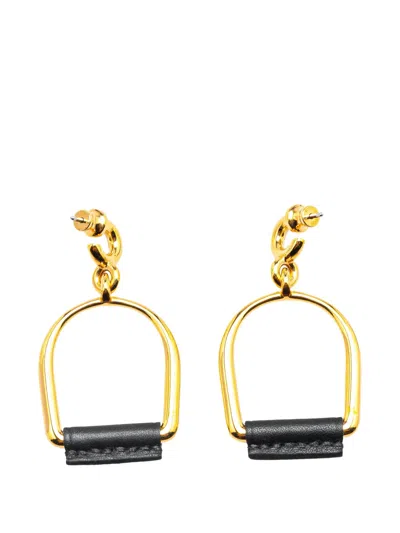 Pre-owned Hermes 2010-2025 Large Gold Plated Heritage Equestre Etrier Push Back Earrings Costume Earrings