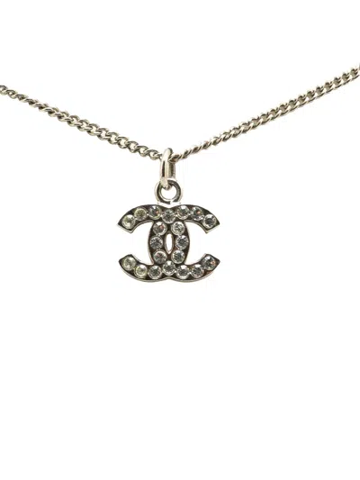 Pre-owned Chanel 2009 Palladium Plated Rhinestone Cc Pendant Necklace Costume Necklace
