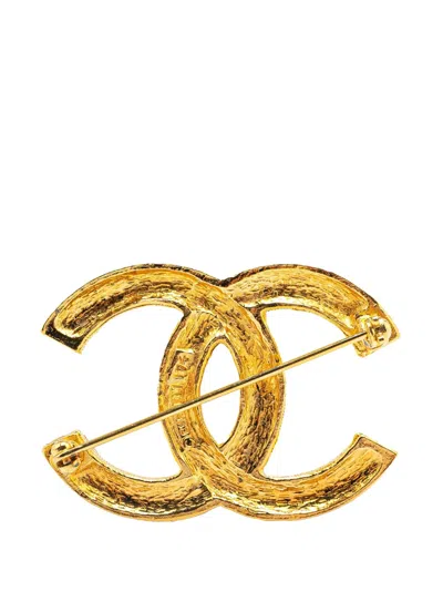Pre-owned Chanel 1950-1970 Gold Plated Rhinestone Cc Brooch Costume Brooch