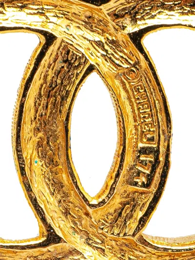 Pre-owned Chanel 1950-1970 Gold Plated Rhinestone Cc Brooch Costume Brooch