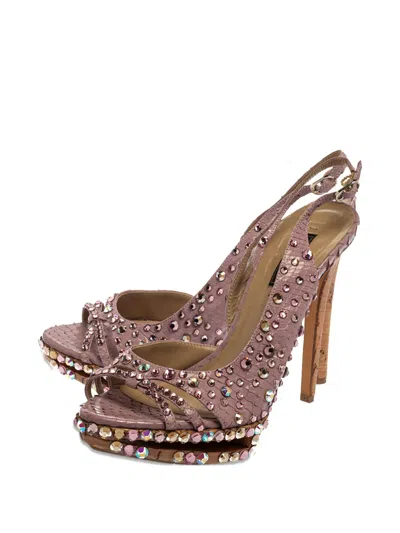 Pre-owned Le Silla 125mm Crystal-embellished Slingback Sandals