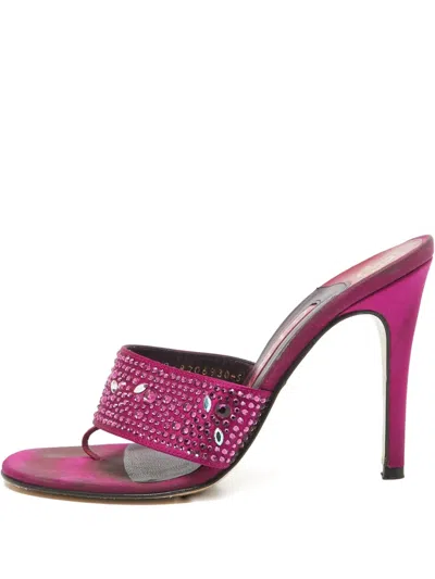 Pre-owned Gina Crystal-strap Satin Slides