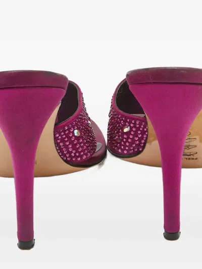 Pre-owned Gina Crystal-strap Satin Slides