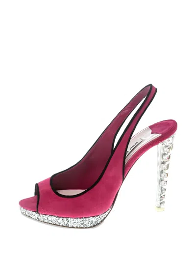 Pre-owned Miu Miu 115mm Crystal-embellished Slingback Sandals
