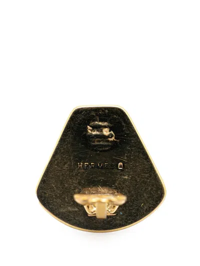 Pre-owned Hermes 20th Century Royal Tiger Cloisonne Enamel Clip On Earrings Costume Earrings