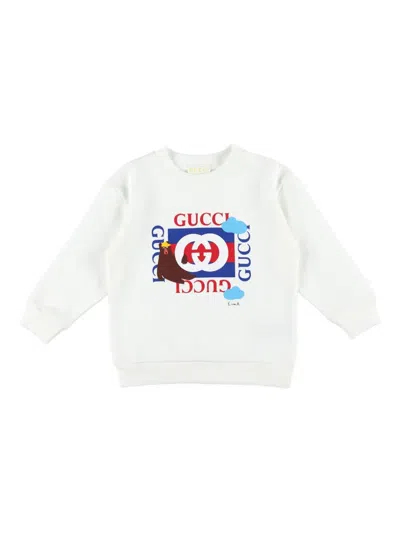 Gucci Printed-logo Cotton Sweatshirt In White