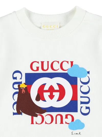 Gucci Printed-logo Cotton Sweatshirt In White