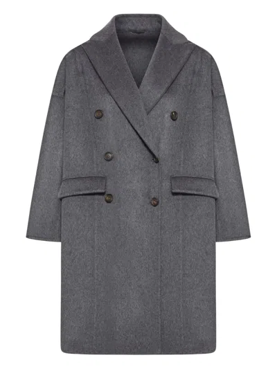 Brunello Cucinelli Double-breasted Cashmere Coat In Gray