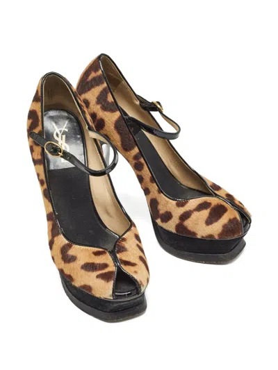 Pre-owned Saint Laurent 130mm Leopard-print Platform Pumps