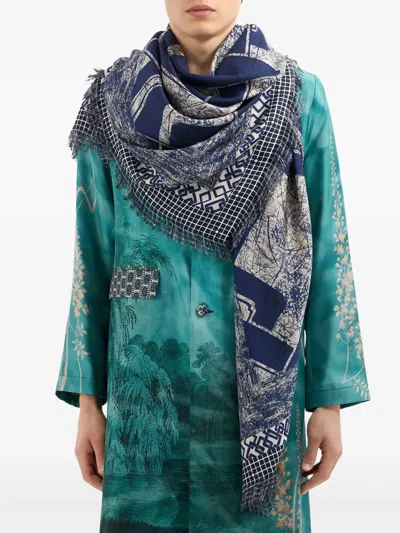 Pierre-louis Mascia Aloeuw Geometric-pattern Fringed Scarf In Multi