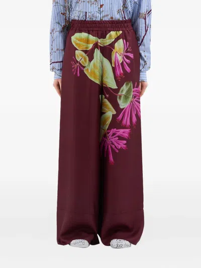 Pierre-louis Mascia Wide-leg Bordeaux Trousers With Floral Print In Multi