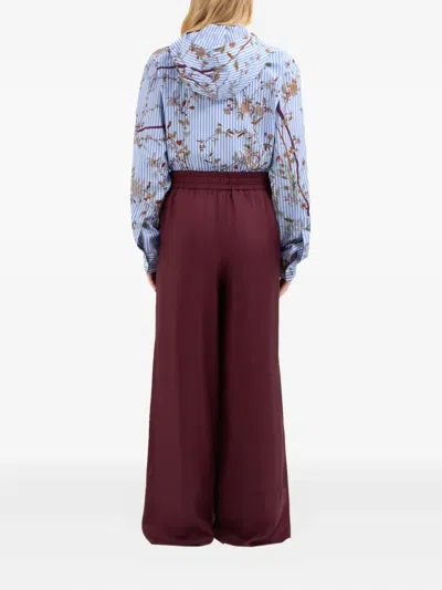 Pierre-louis Mascia Wide-leg Bordeaux Trousers With Floral Print In Multi