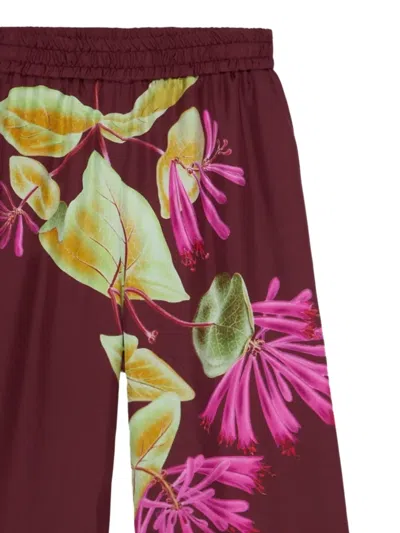 Pierre-louis Mascia Wide-leg Bordeaux Trousers With Floral Print In Multi
