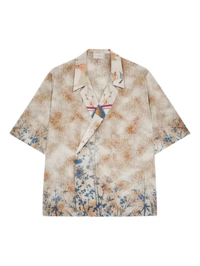 Pierre-louis Mascia Floral-print Wrap Shirt In Neutral