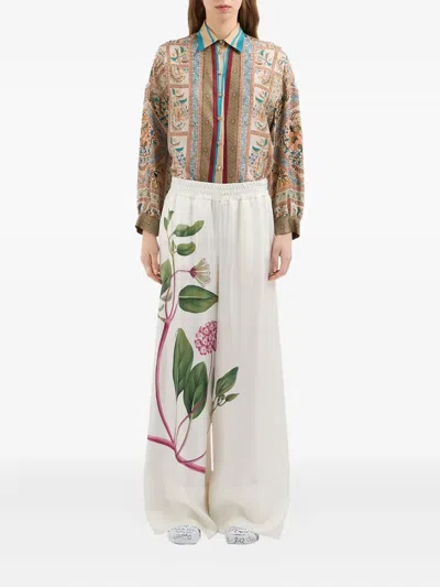 Pierre-louis Mascia White Wide-leg Trousers With Floral Print Accents In White