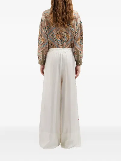 Pierre-louis Mascia White Wide-leg Trousers With Floral Print Accents In White