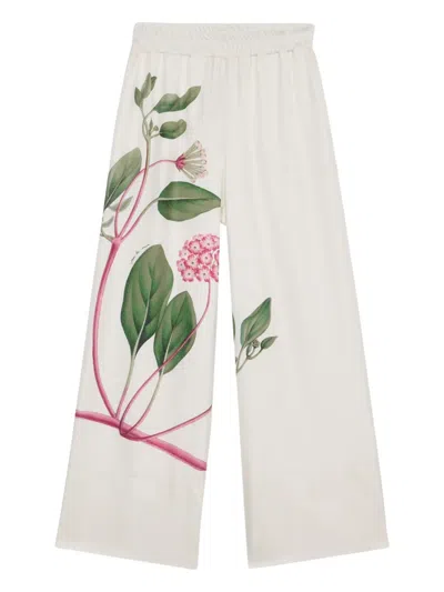 Pierre-louis Mascia White Wide-leg Trousers With Floral Print Accents In White
