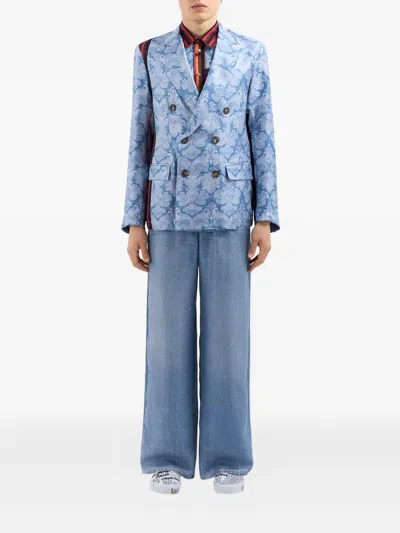Pierre-louis Mascia Paisley Double-breasted Jacket In Blue