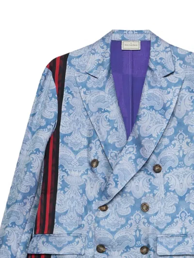Pierre-louis Mascia Paisley Double-breasted Jacket In Blue
