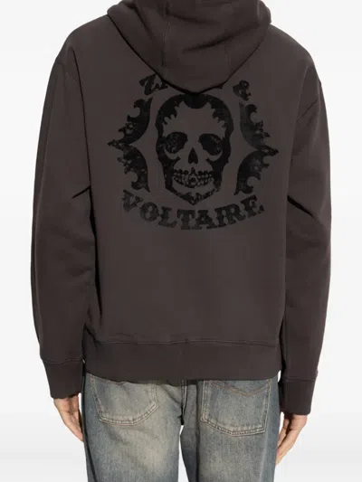 Zadig & Voltaire Sacha Skull-print Zip-up Hoodie In Gray