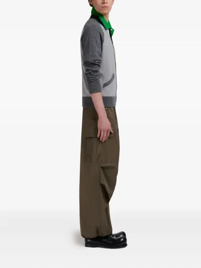 Marni Grey Wool Cardigan With Bomber Neck In Gray