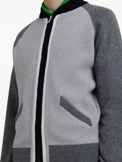 Marni Grey Wool Cardigan With Bomber Neck In Gray
