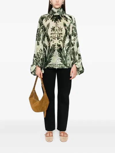 F.r.s For Restless Sleepers For Restless Sleepers Printed Silk Blouse In Green