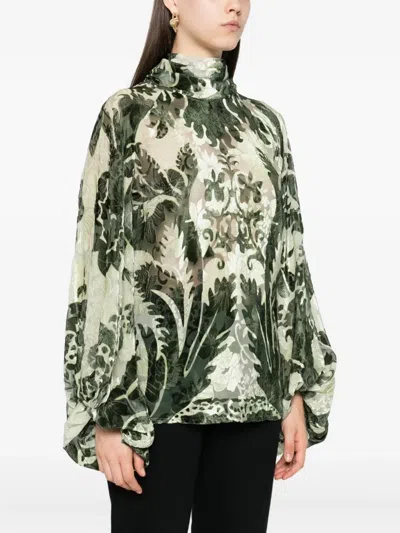 F.r.s For Restless Sleepers For Restless Sleepers Printed Silk Blouse In Green