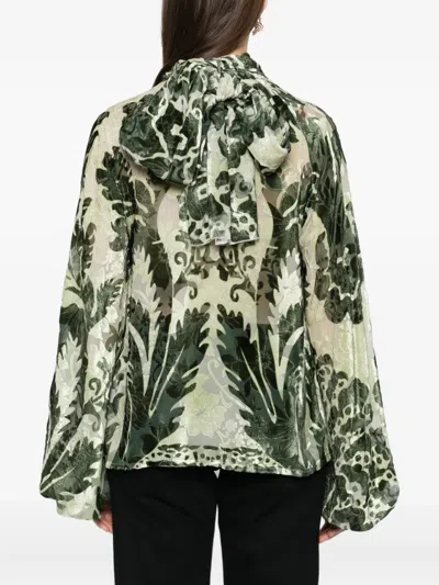 F.r.s For Restless Sleepers For Restless Sleepers Printed Silk Blouse In Green
