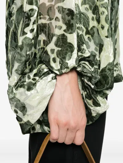 F.r.s For Restless Sleepers For Restless Sleepers Printed Silk Blouse In Green