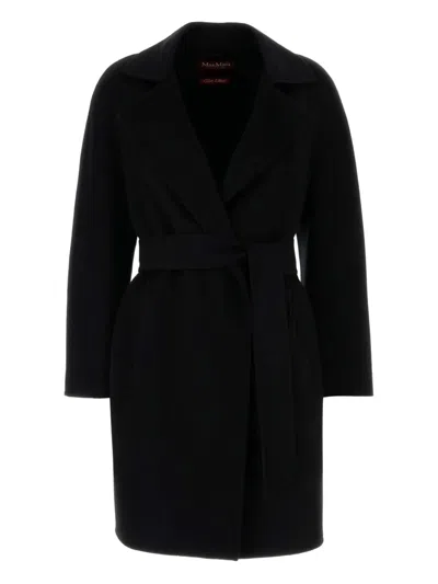 Max Mara Black Double-faced Wool Robe Coat In Black