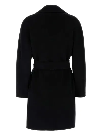 Max Mara Black Double-faced Wool Robe Coat In Black