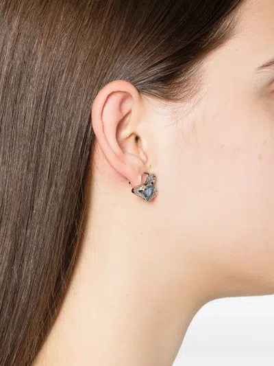 Vivienne Westwood Gemstone Heart Stud Earrings With Crystal Embellishments In Blue