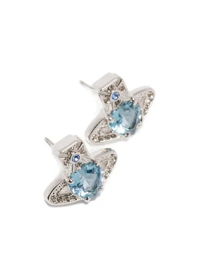 Vivienne Westwood Gemstone Heart Stud Earrings With Crystal Embellishments In Blue