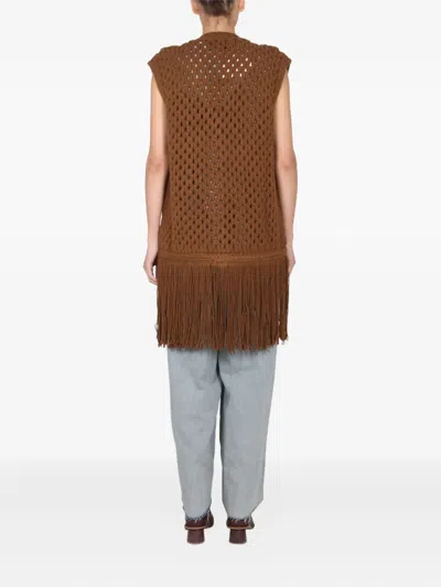 Alysi Fringe-hem Sleeveless Vest In Brown