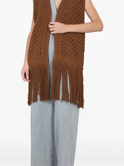 Alysi Fringe-hem Sleeveless Vest In Brown
