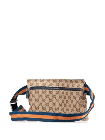 Pre-owned Gucci 2000-2015 Gg Canvas Web Double Pocket Belt Bag