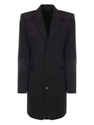 Alainpaul Peak-lapel Padded-shoulder Coat In Black